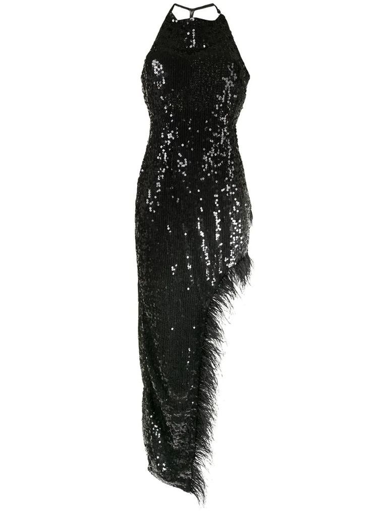 Ellis sequin feather-embellished gown