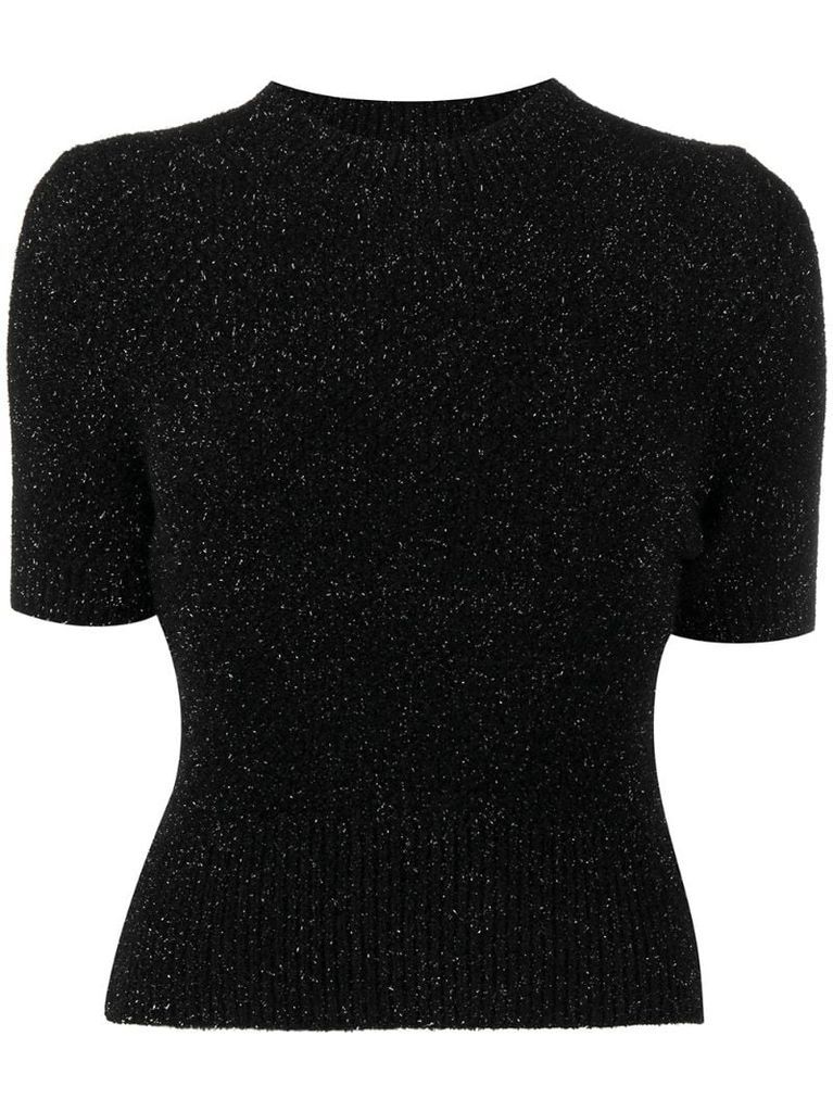metallic-knit short-sleeved top