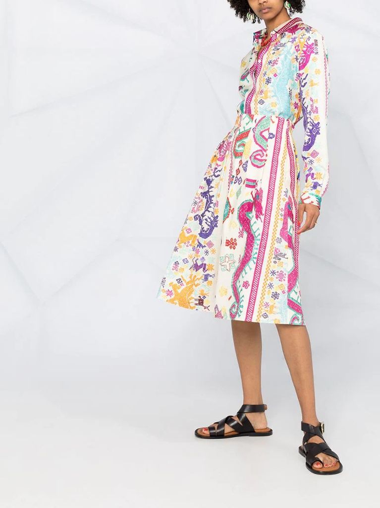 geometric-print A-line midi skirt