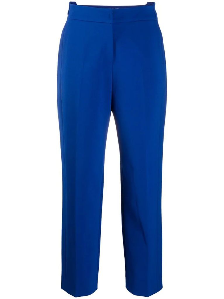 displaced-waistband straight leg trousers