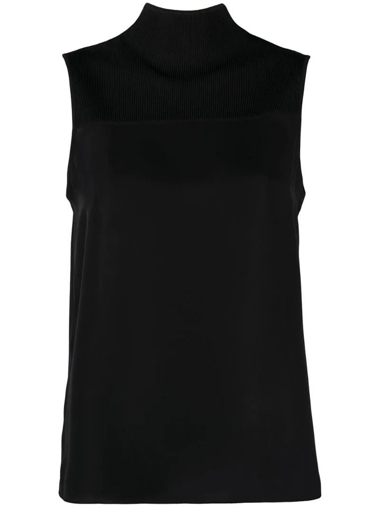 ribbed panel sleeveless blouse