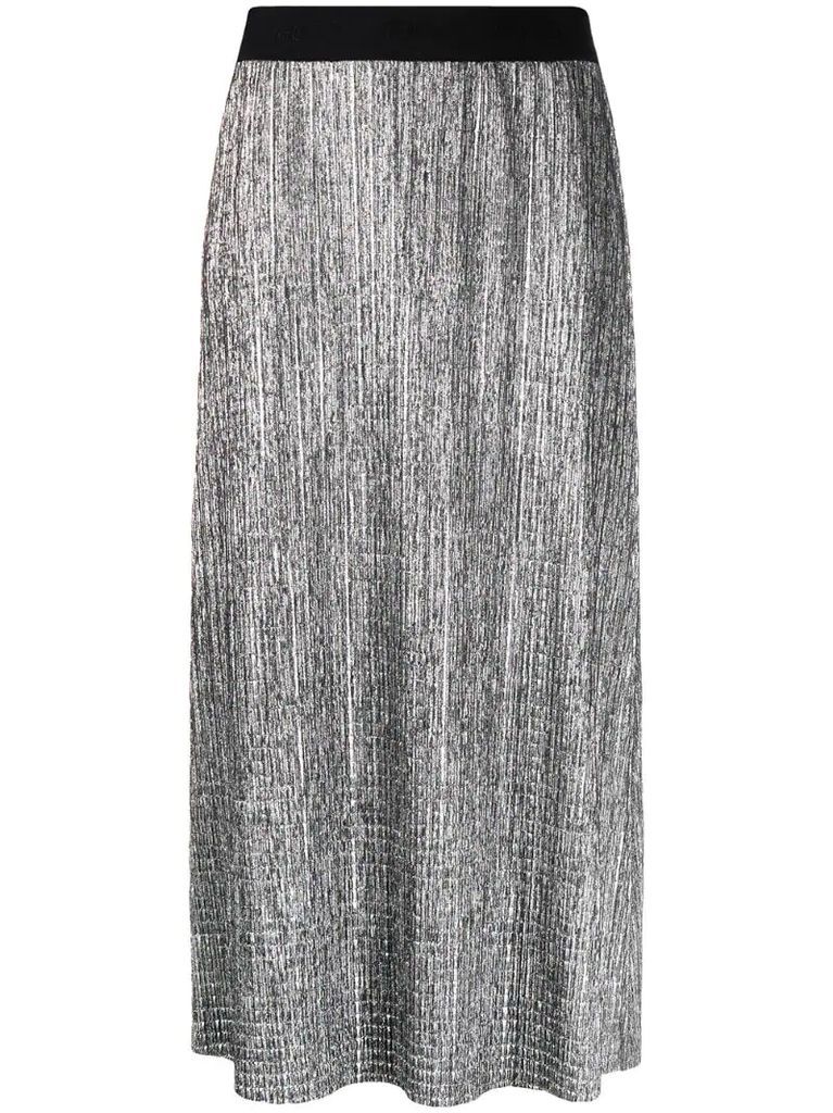 high-waisted metallic skirt