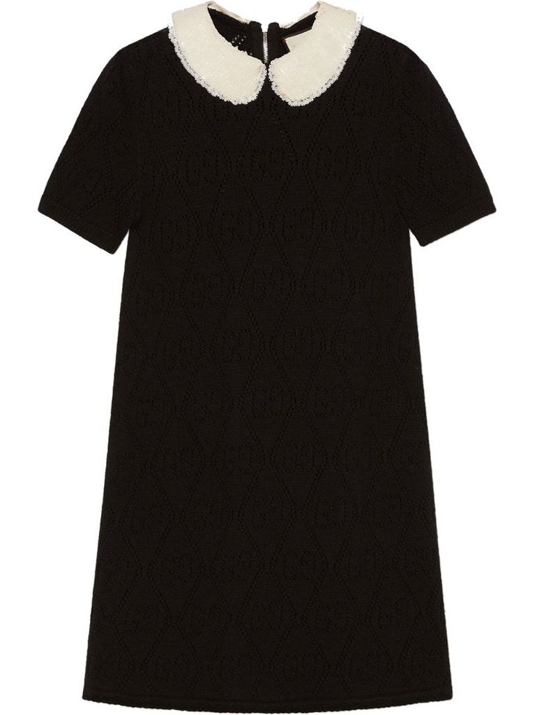 contrast collar GG embroidery dress
