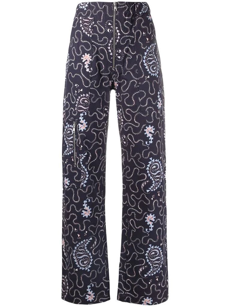 abstract-print cotton trousers