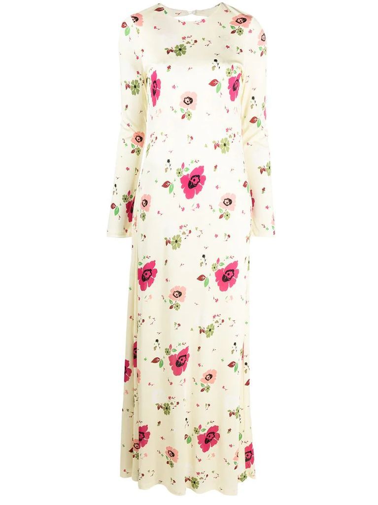 floral-print backless dress