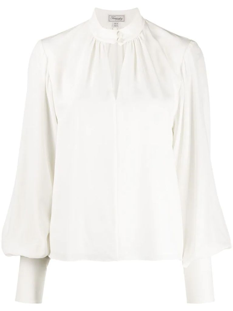 silk balloon sleeve blouse