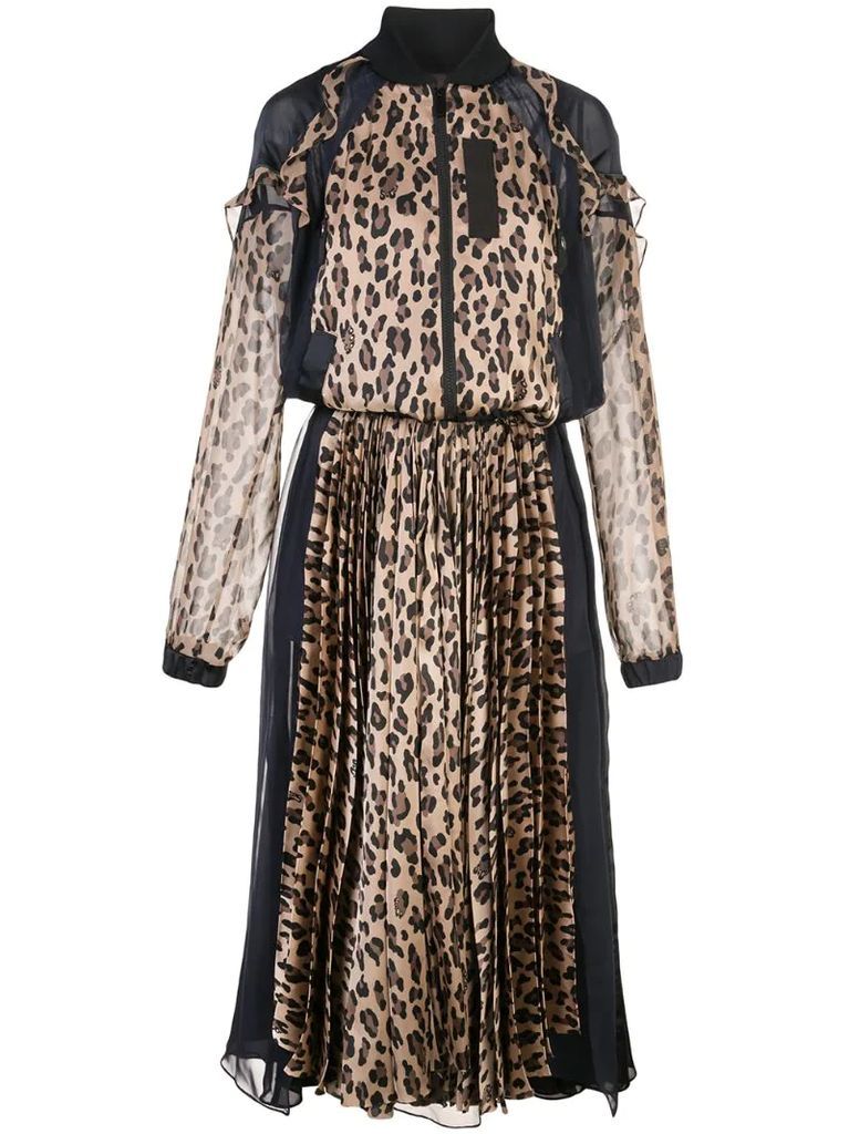 leopard print bomber maxi dress