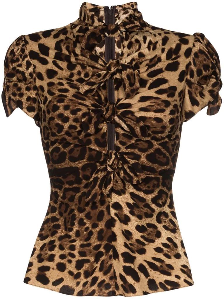 knotted leopard-print shirt