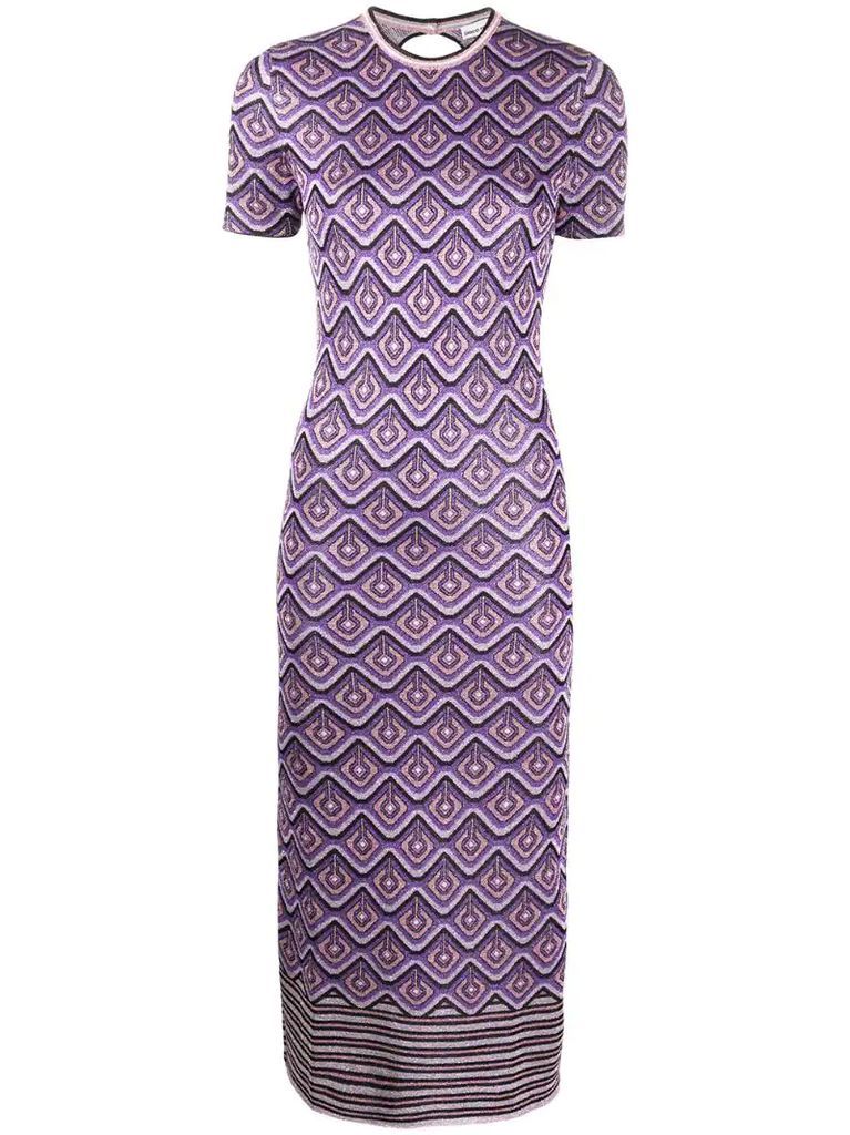 patterned metallic-knit dress