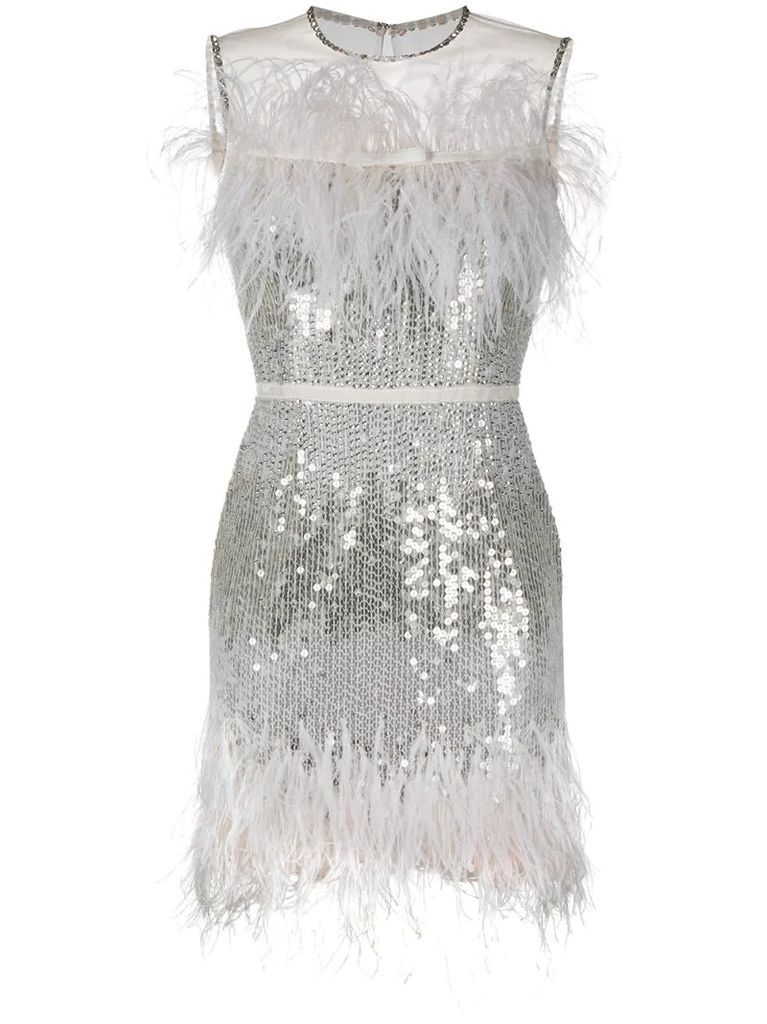 feather-embellsihed sequinned dress