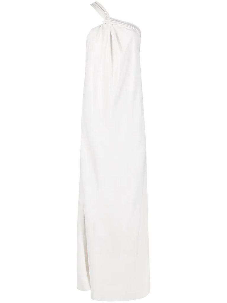 floor-length one-shoulder dress