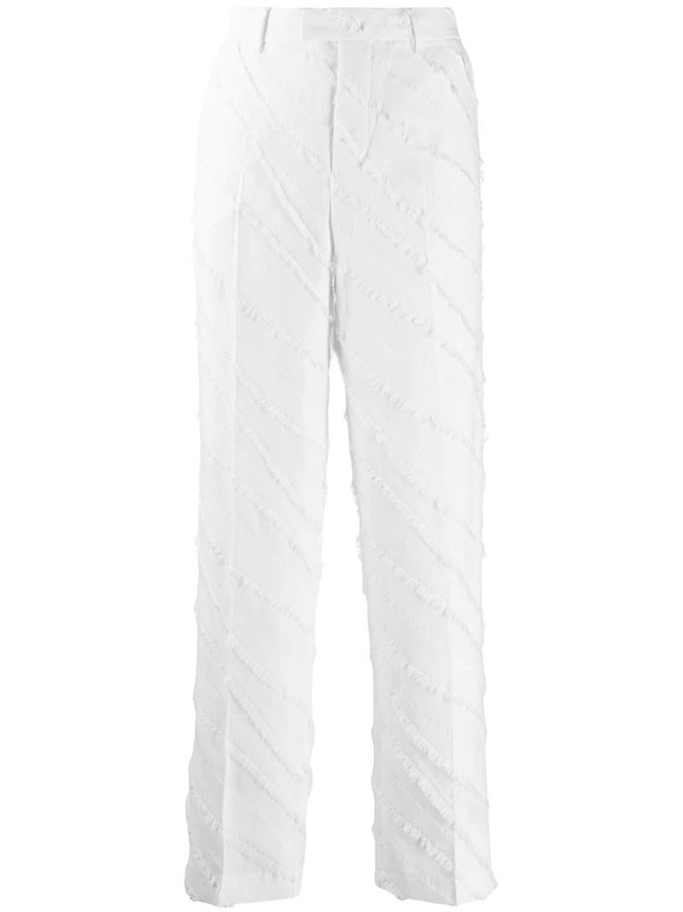 high-waisted textured trousers