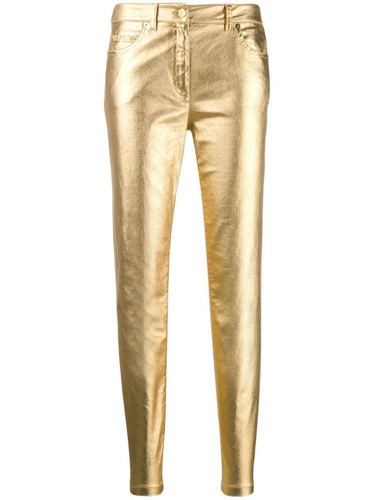 metallic slim-fit trousers