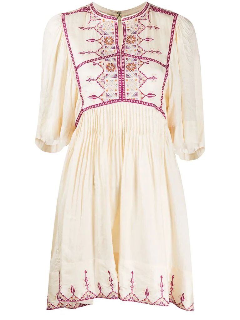 geometric embroidered silk dress