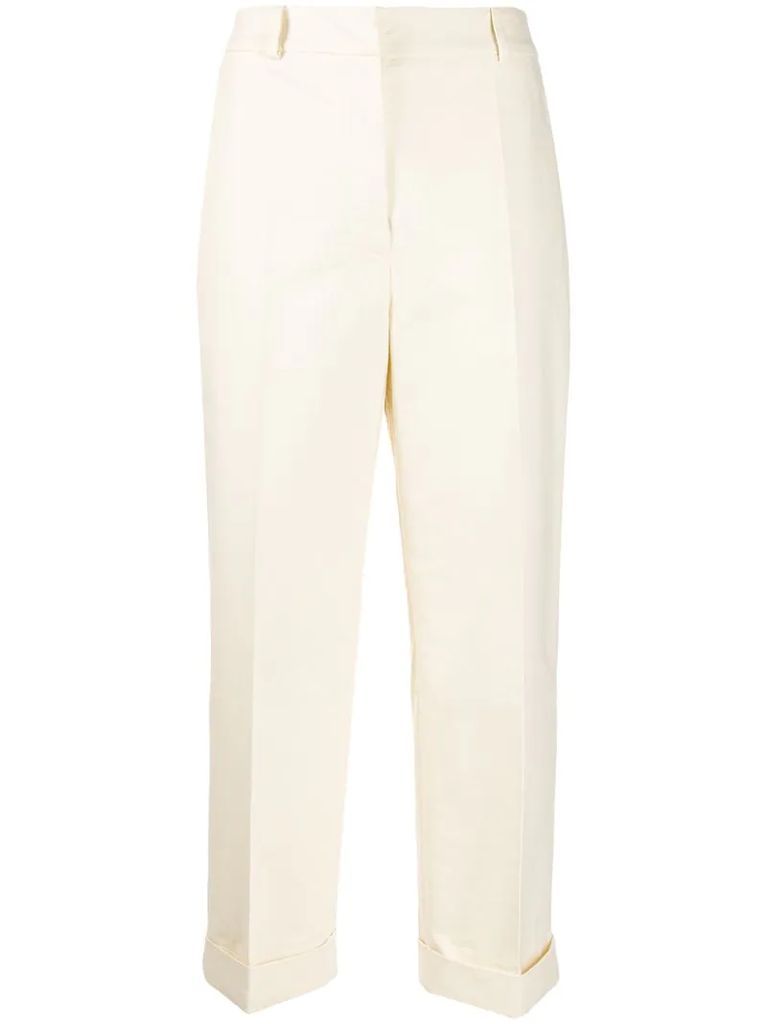 front pleated cropped trousers