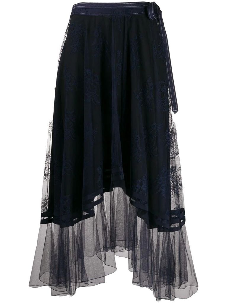 lace asymmetric midi skirt
