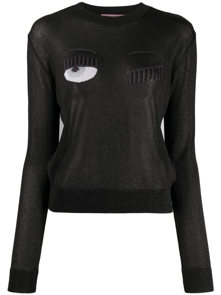 knitted signature embroidered eye top