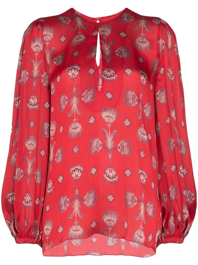 living coral shell print blouse