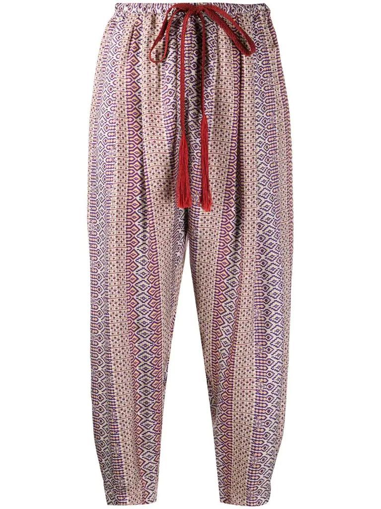 mixed pattern cropped trousers