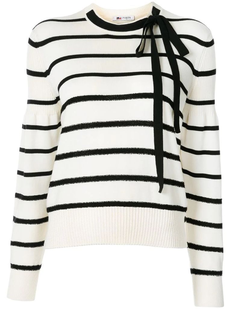 bow-neck striped sweater