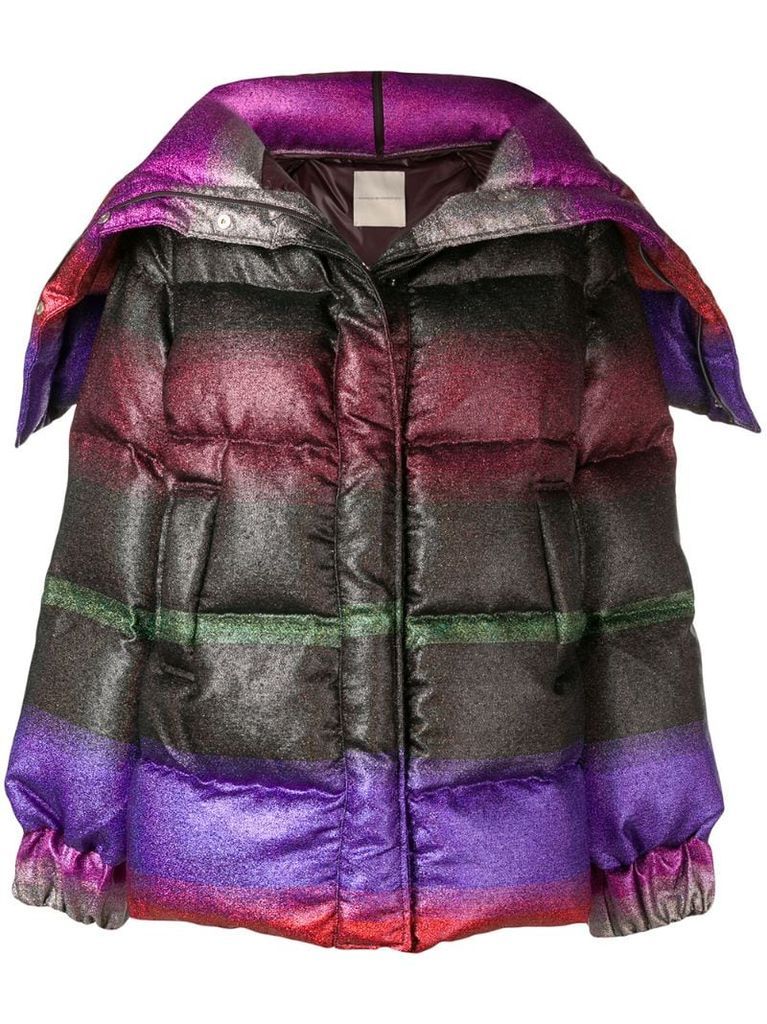 multicoloured short padded coat