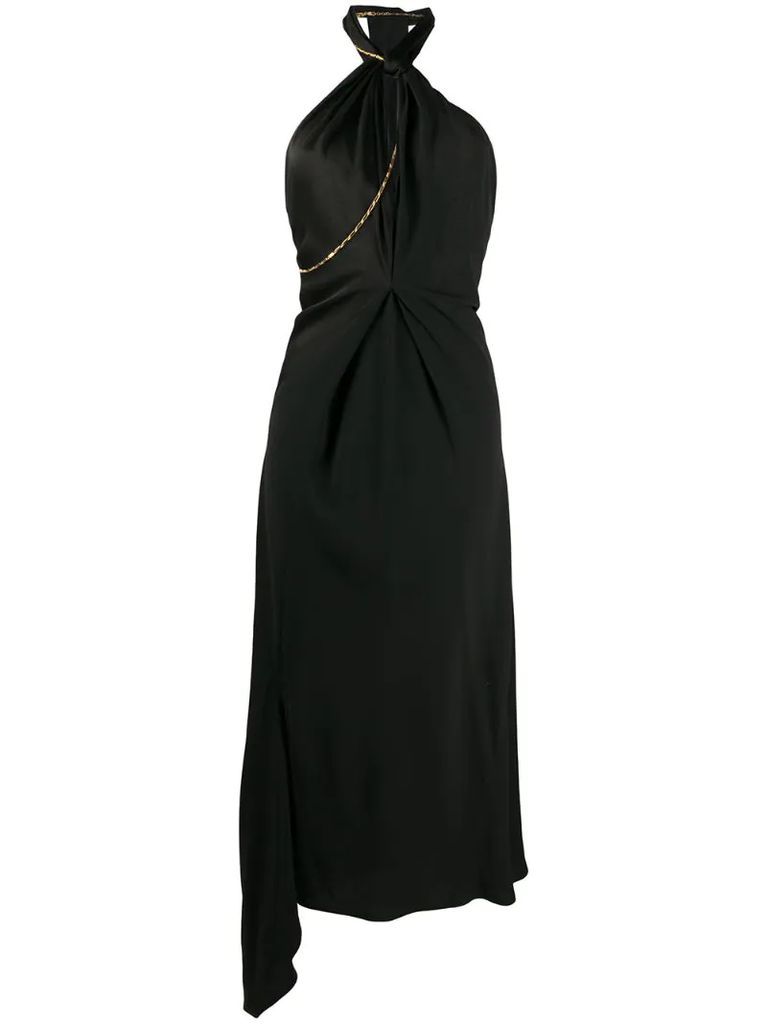 halterneck chain trim dress