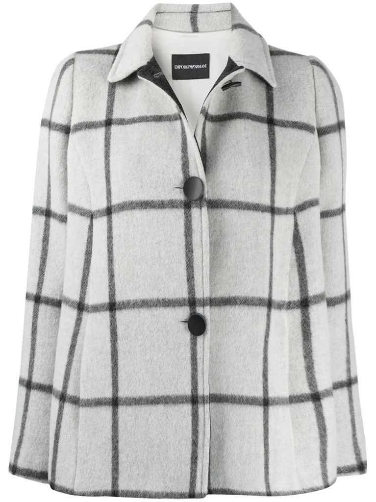 buttoned up check pattern jacket
