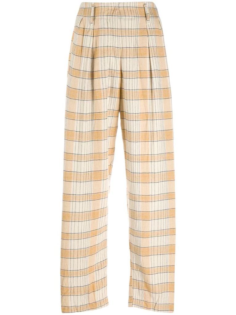 high-waisted check trousers