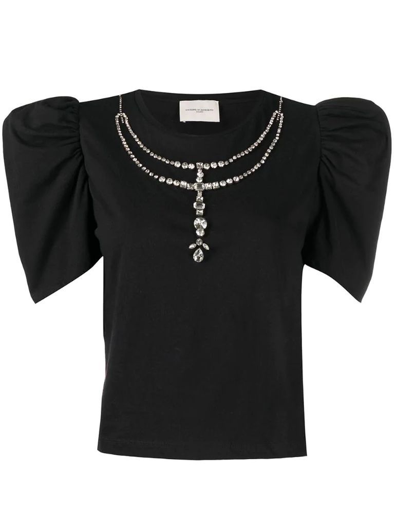 gemstone-detailed draped-sleeved blouse