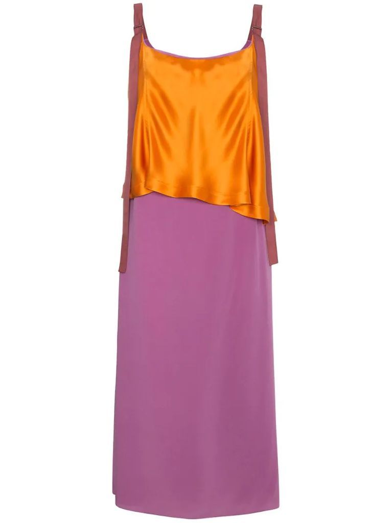 Silk colour block strappy dress