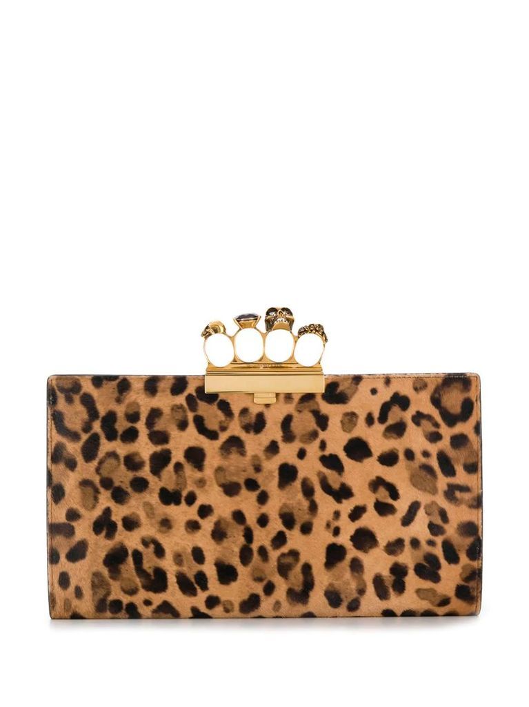 four-ring leopard-print clutch