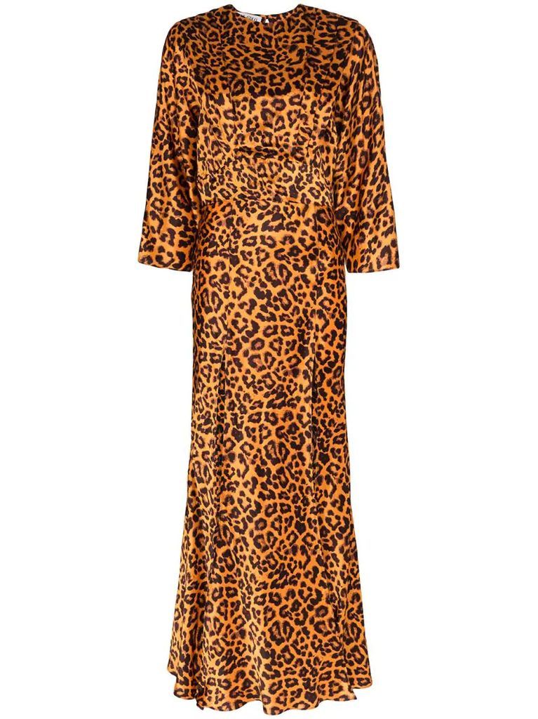 leopard-print front slit maxi dress