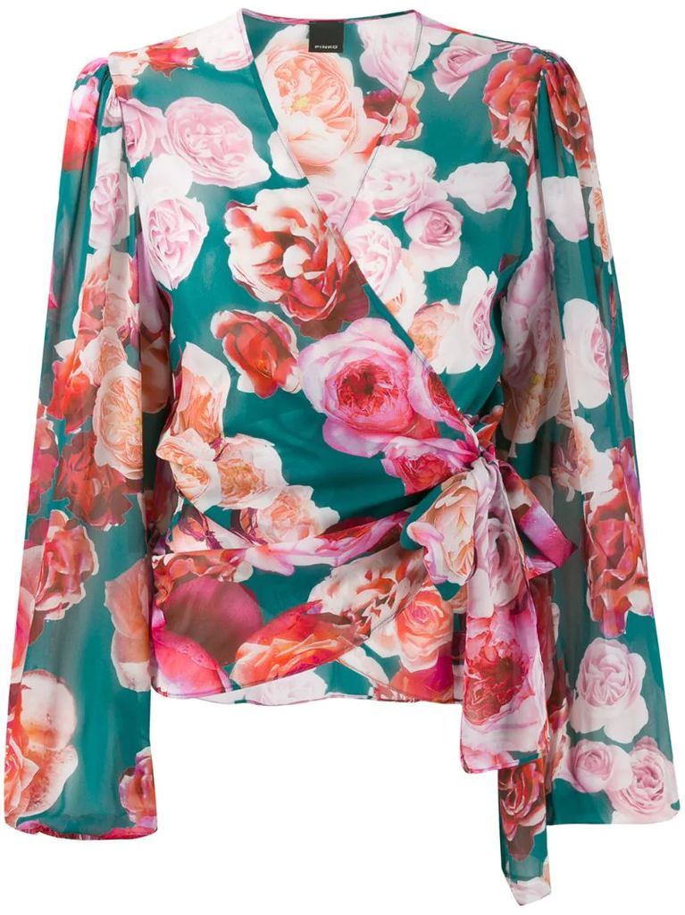 rose-print wrap blouse