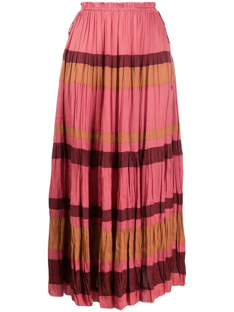 striped pleated midi skirt