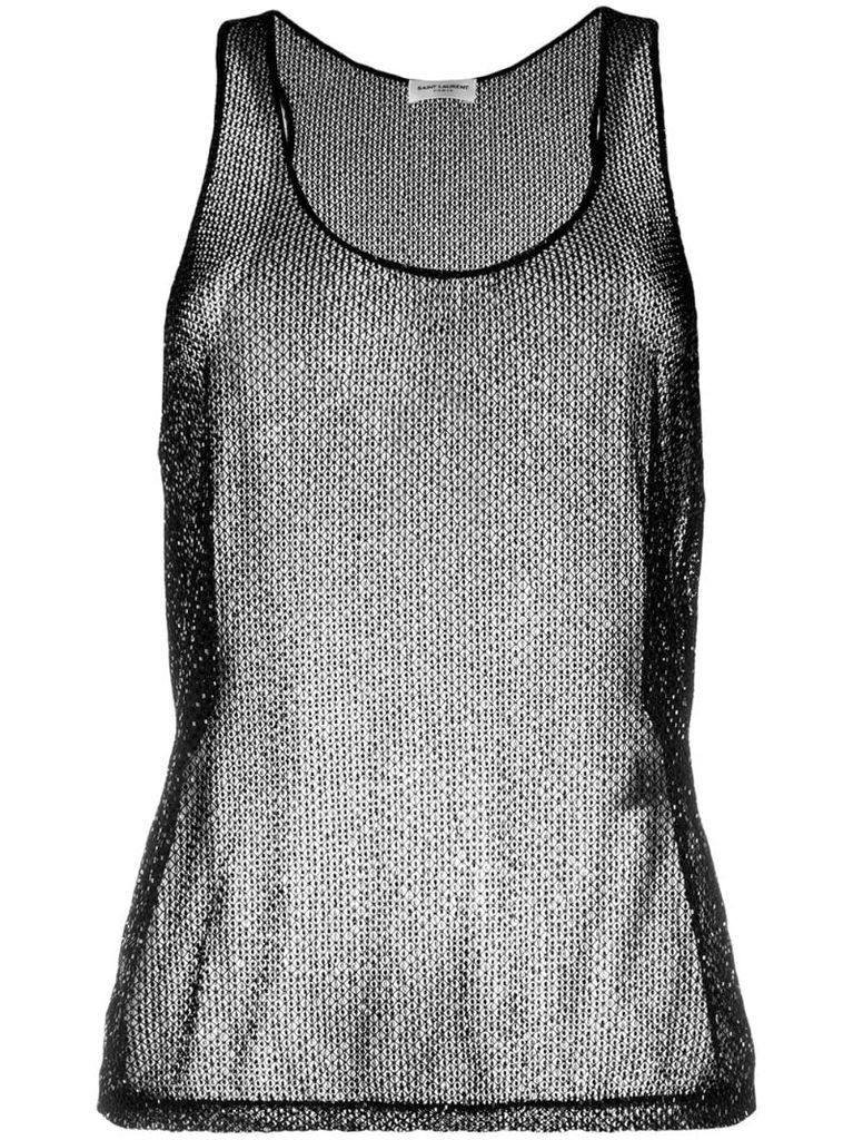 beaded mesh tank top