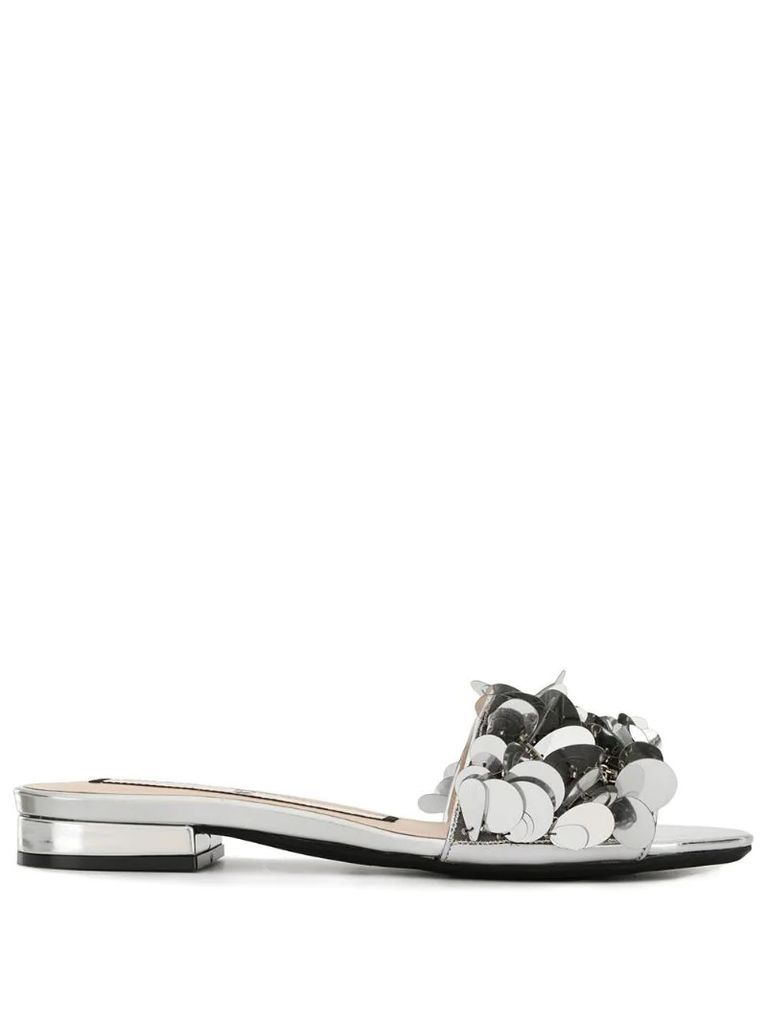 sequinned flat sandals