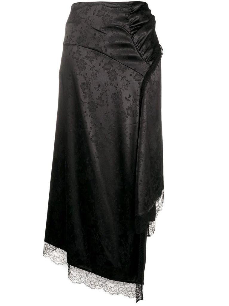 floral-jacquard asymmetric skirt
