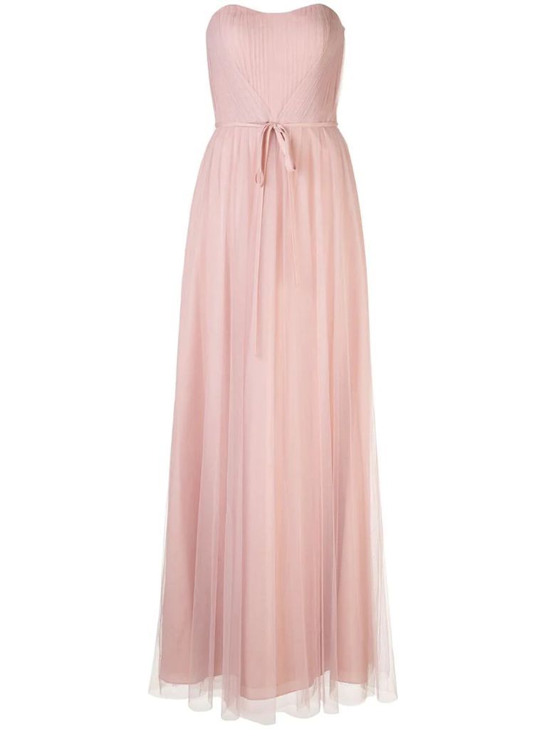 strapless tulle long bridesmaid gown
