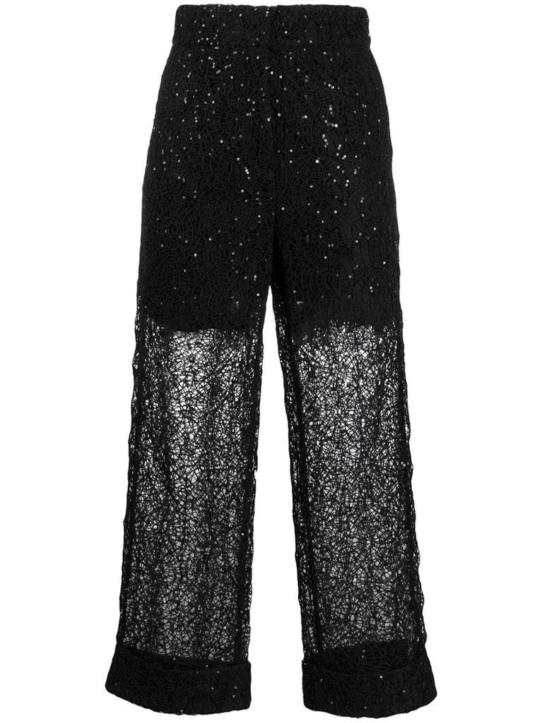 sequinned lace trousers