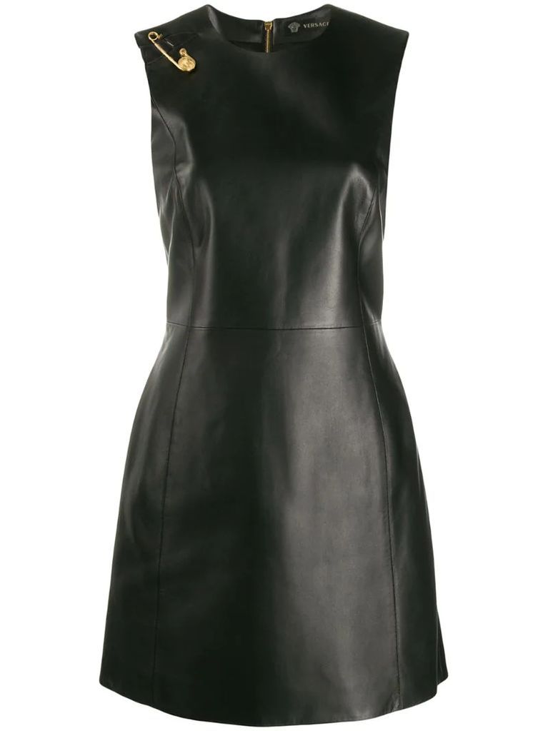 safety-pin sleeveless leather dress