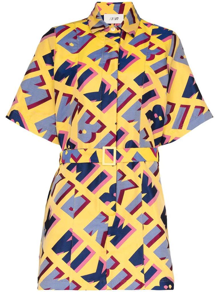 logo-print jacquard shirt dress