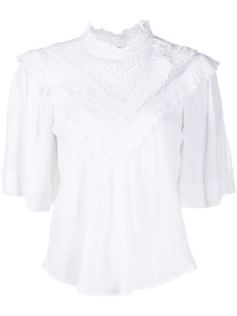 Idoa ruffle-trimmed embroidered blouse