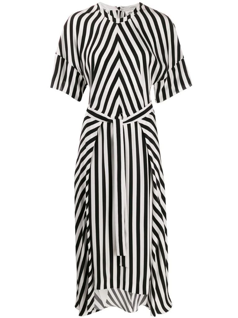 striped step-hem midi dress