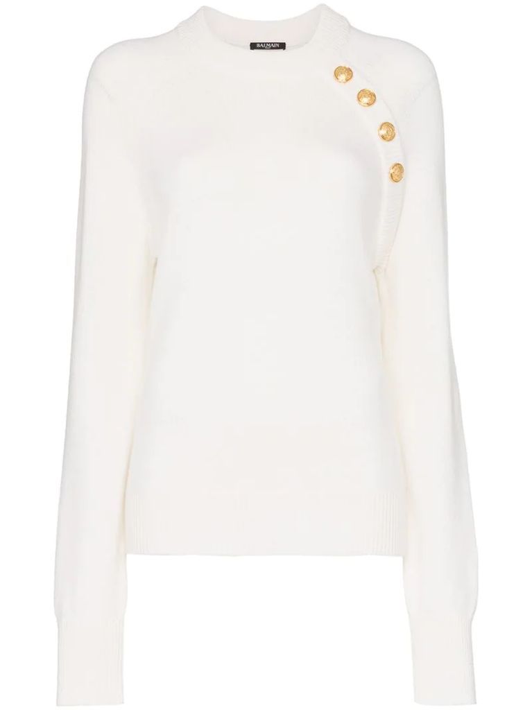 long-sleeved knitted cashmere gold button sweater