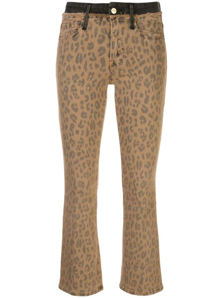 cheetah double denim cropped jeans
