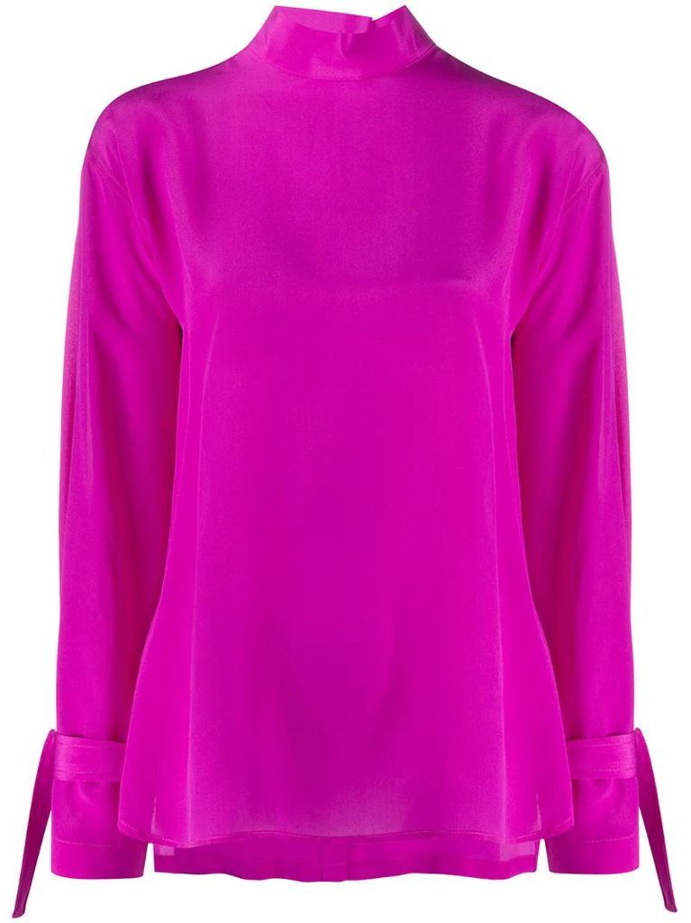 back buttoned roll neck blouse