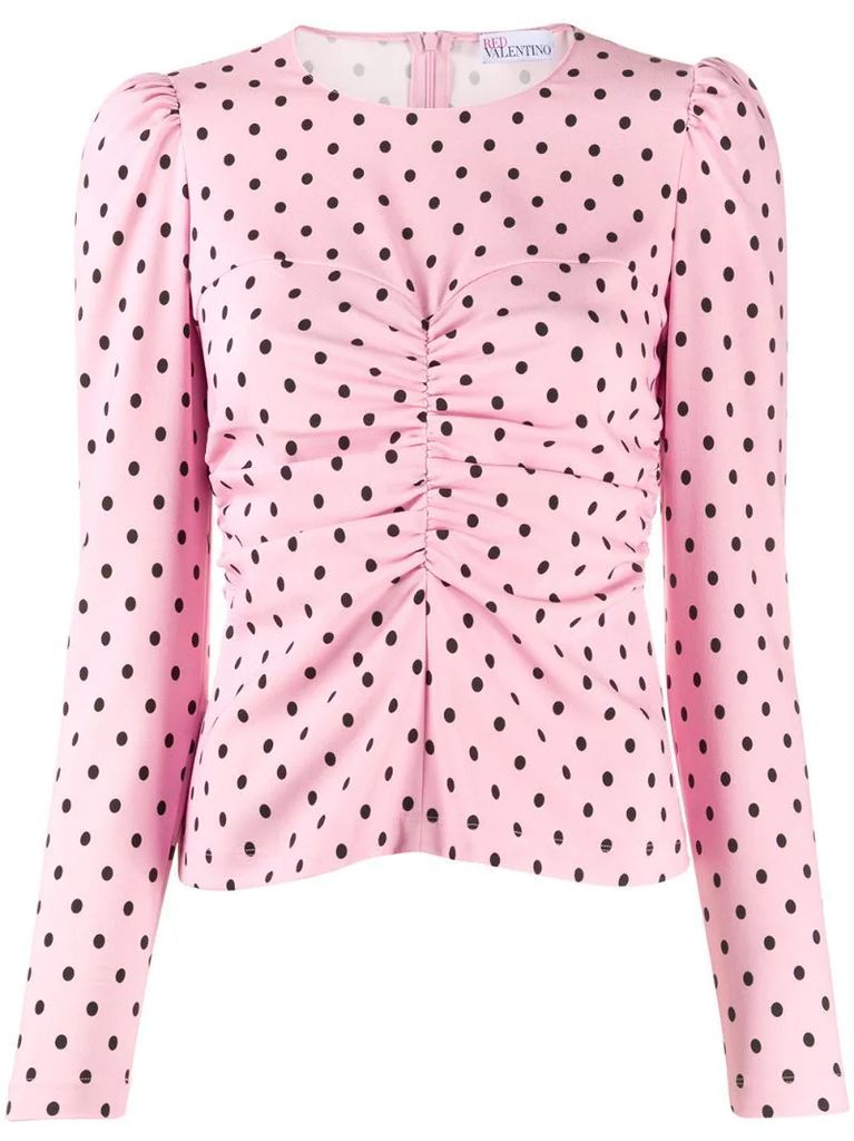 ruched polka-dot print top