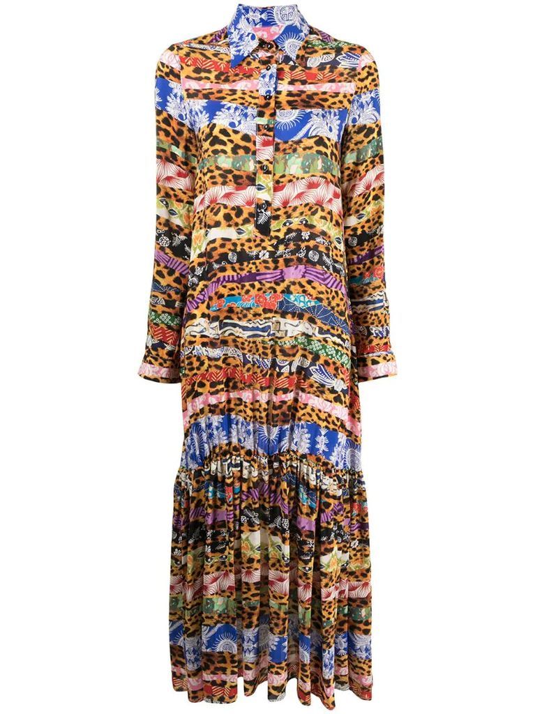 mix-print maxi shirt dress