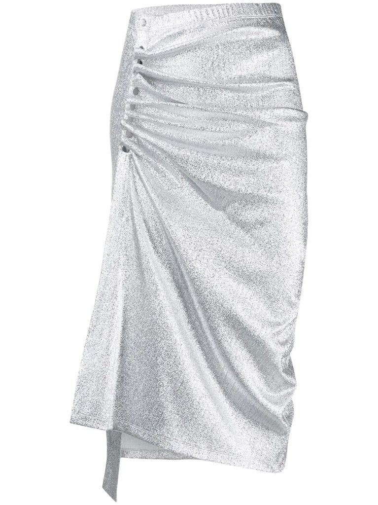 ruched metallic midi skirt