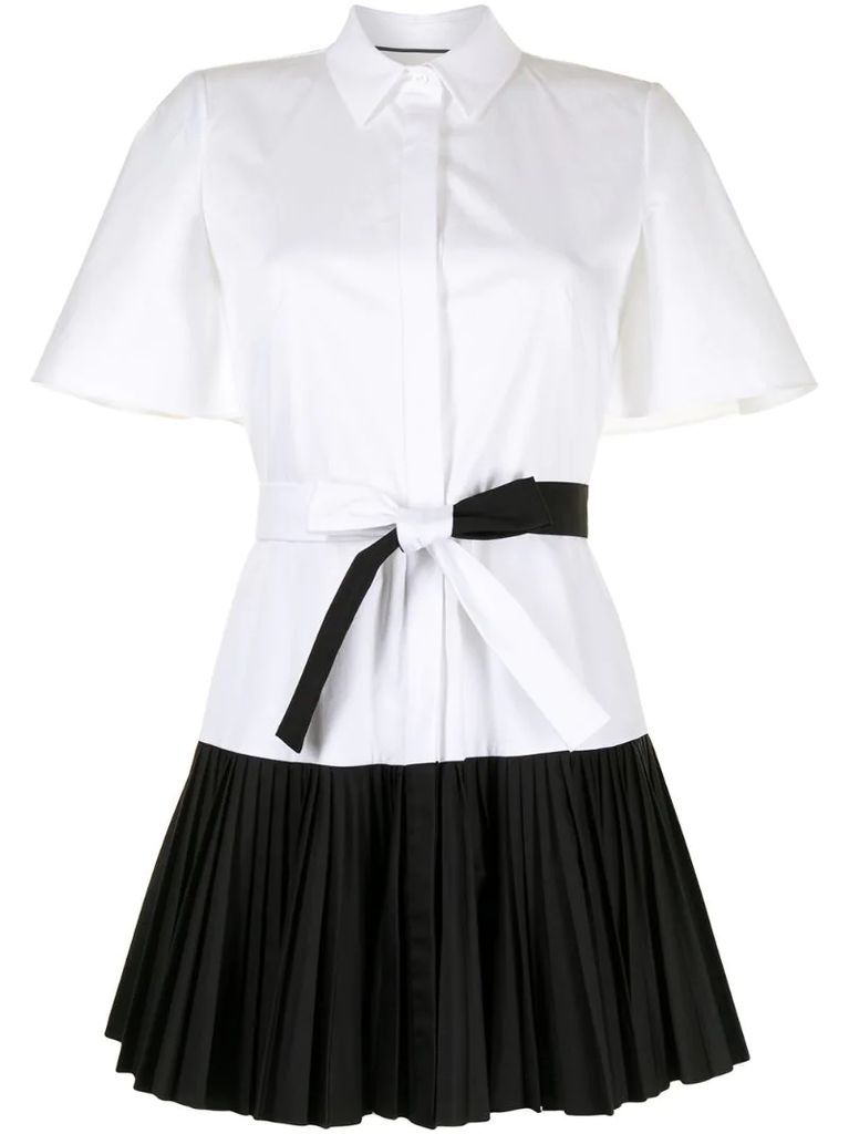 pleated short-sleeved shirt dress